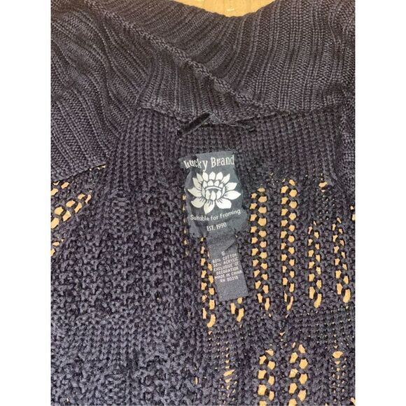 Lucky Brand long knit black cardigan Embroidered open  front S - Picture 4 of 7